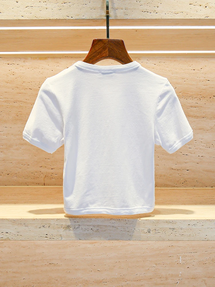 เสื้อยืดปักลาย Ele Embroidered ort Sve T-irt สำหรับผู้หญิง แฟชั่นลำลอง ทรงหลวม สีสันสดใส คอกลม เหมาะสำหรับฤดูใบไม้ร่วง