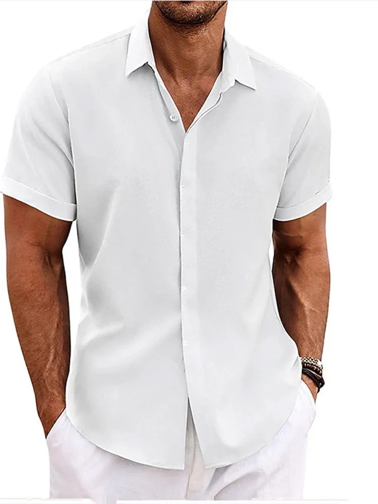 Pure Color Linen Short Sleeve Shirt Men's Casual Wear Summer New Simple Cotton Linen Fashion Youth Leisure Shirt