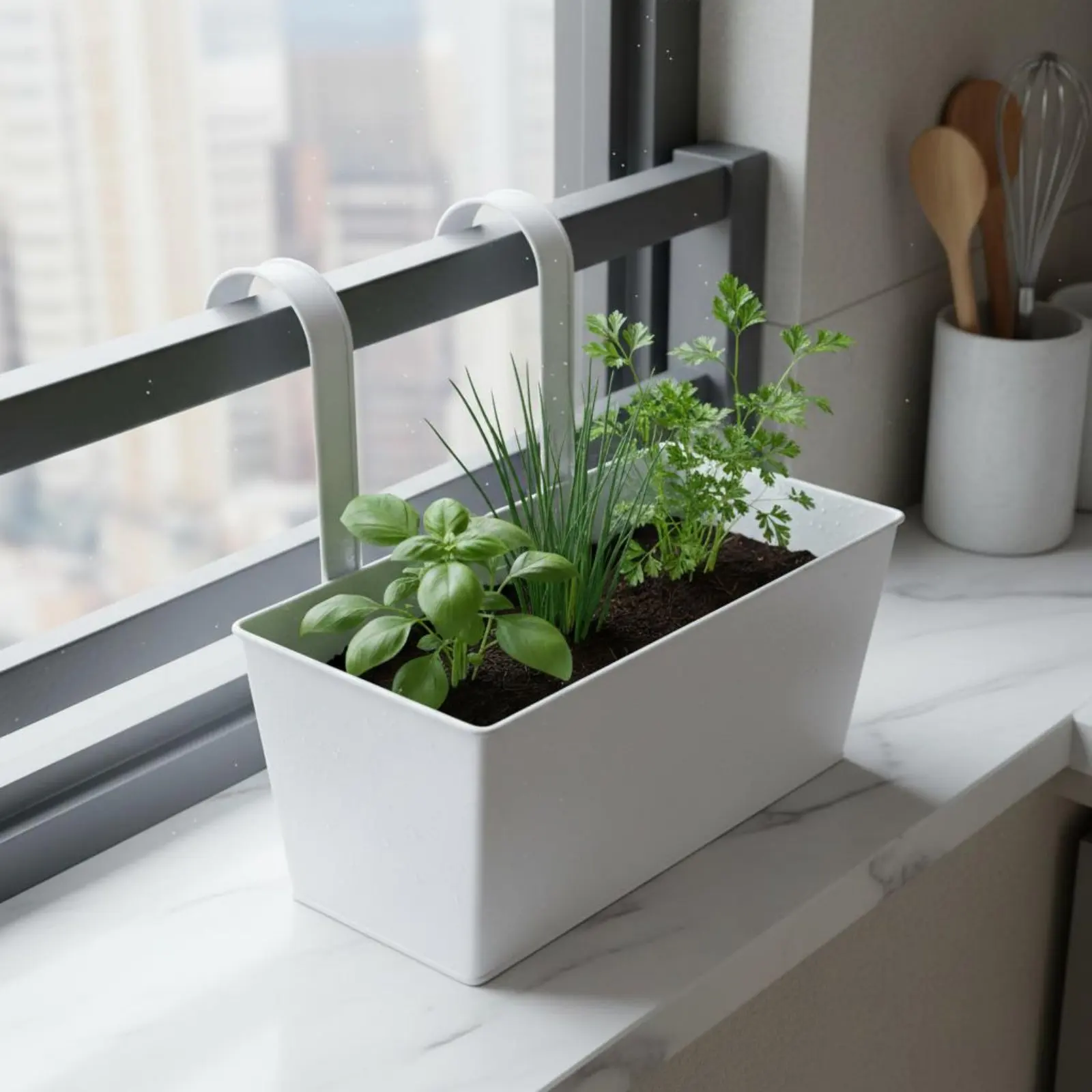 

Rectangular Hanging Planter Space-Saving Metal Hanging Flower Pot Balcony Railing Flower Basket Multi-Purpose Garden Decor