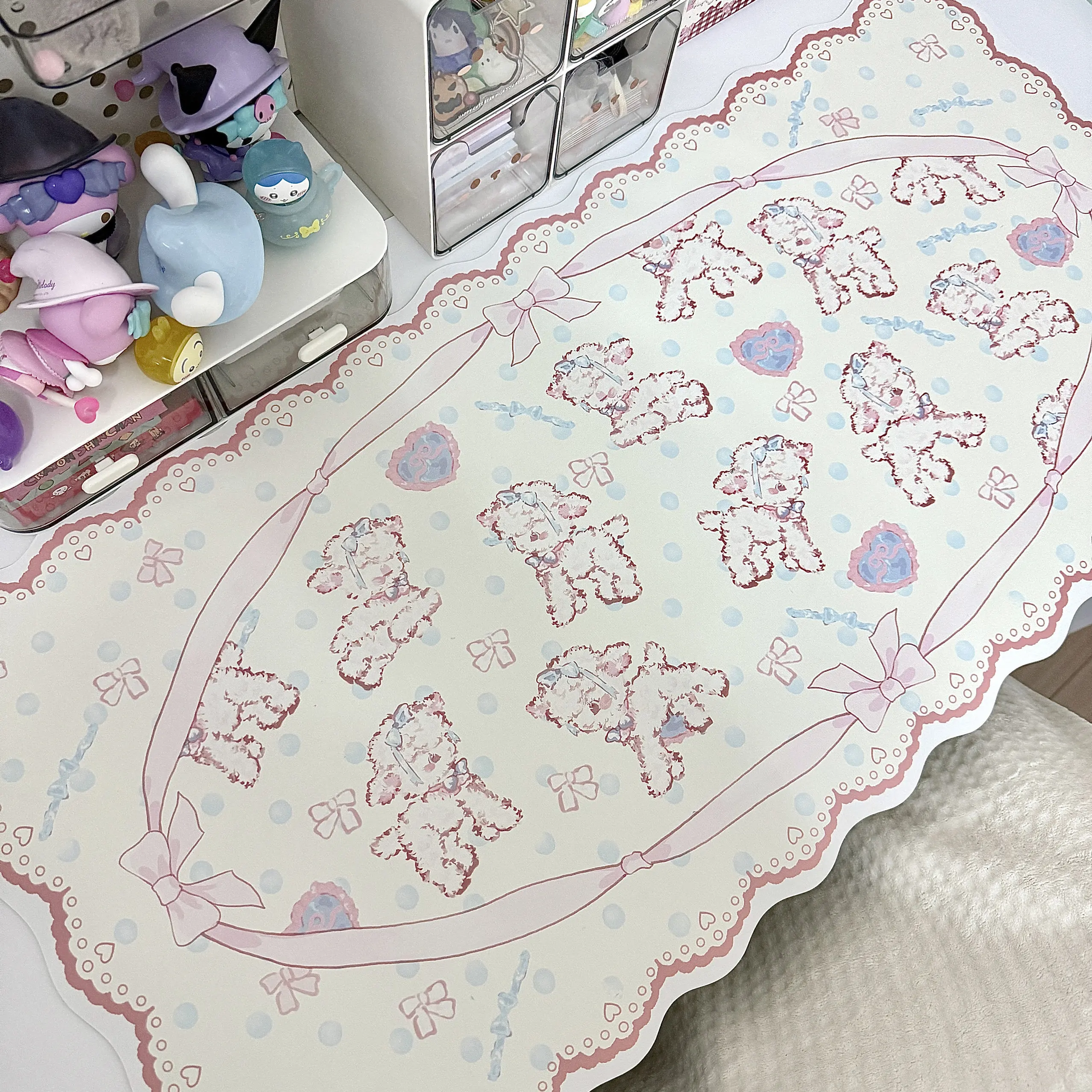 Original Lamb Wavy Edge Large PU Leather Gaming Mouse Pad Cute Anti Slip Waterproof Desk Mat Keyboard for Study Dorm Student