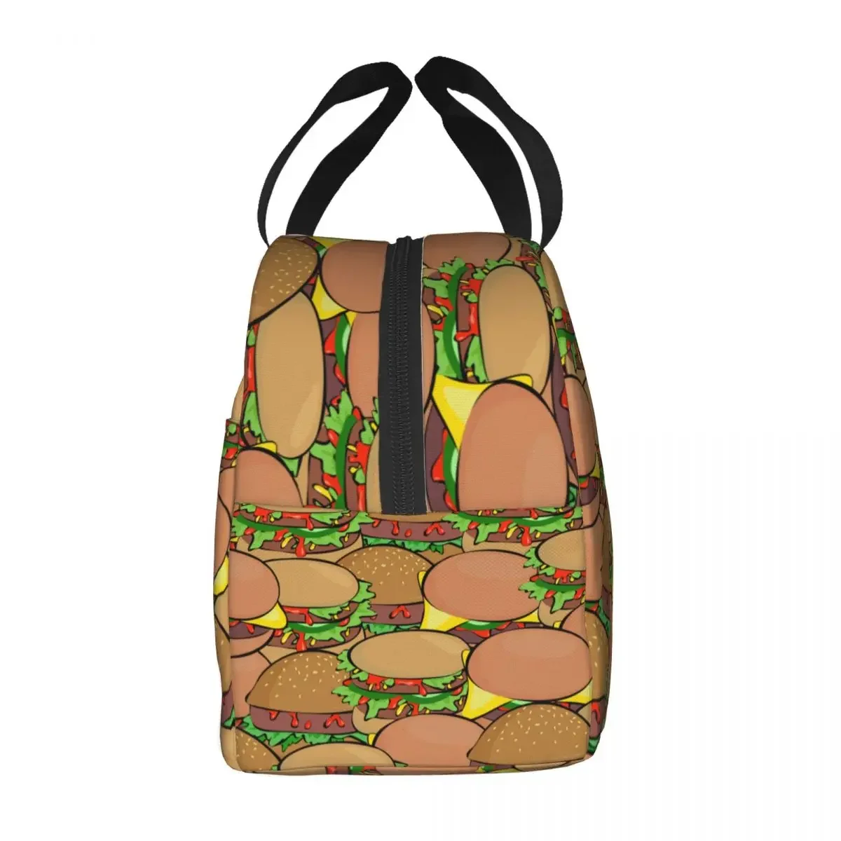 Burger Pattern Insulated Lunch Bag for Women Portable Cooler Thermal Bento Box Office Work School