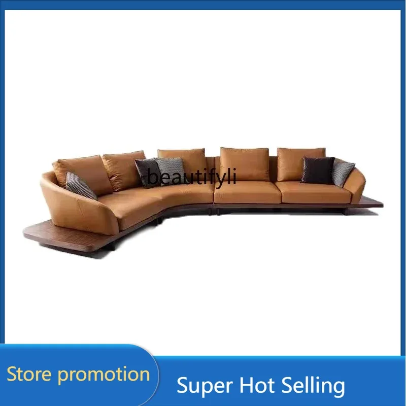 a485  Modern simple light luxury curved corner fabric sofa living room wabi sandy wind villa large flat floor