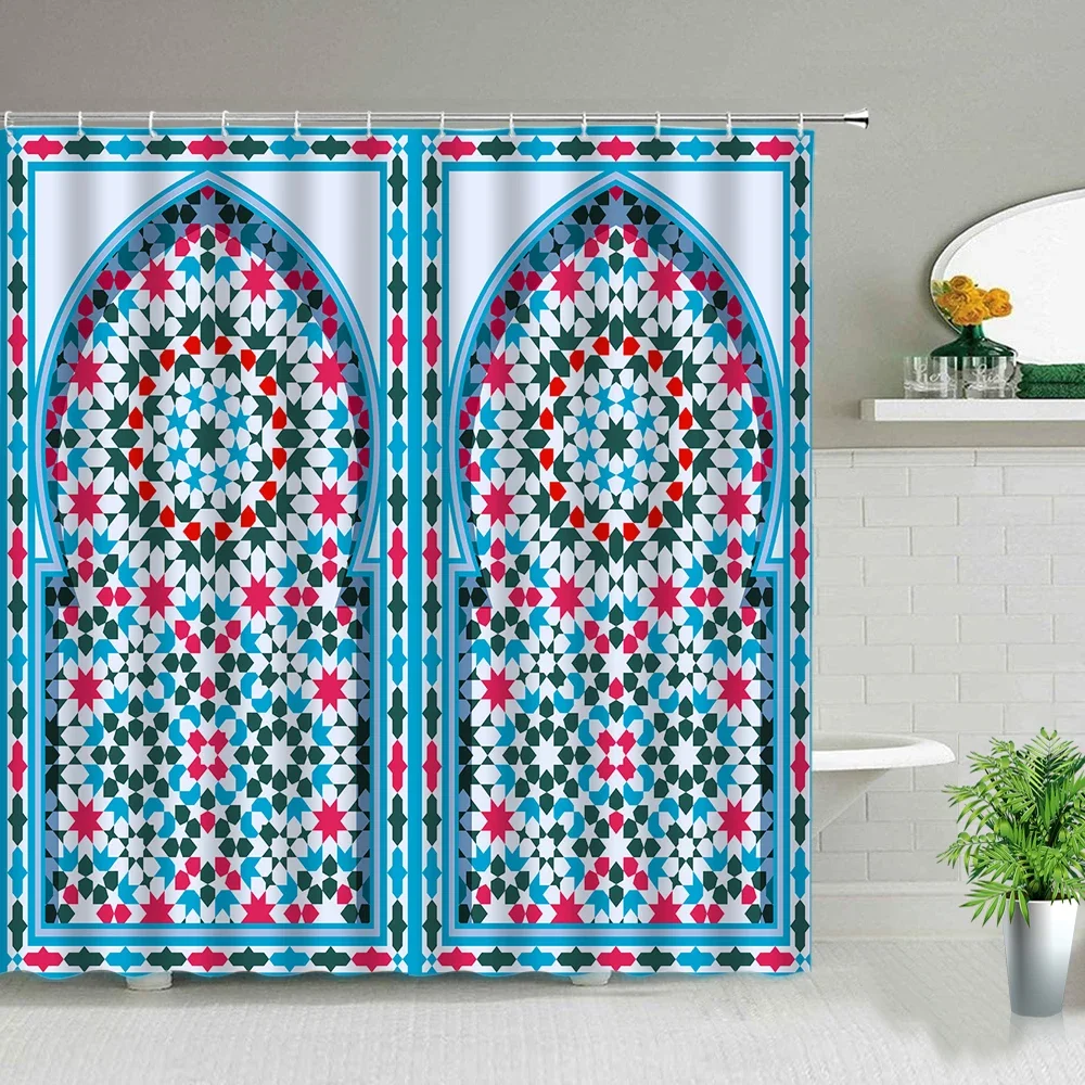 Bohemian Mandala Shower Curtain Morocco National Style Antique Door Bathroom Curtains Waterproof Fabric Bathtub Screen With Hook