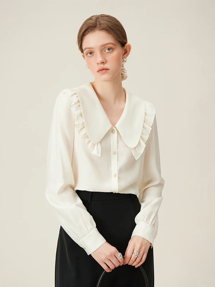 FSLE Sweet Style Big Doll Collar Long-sleeved Shirt for Women Spring French Design Age-reducing Top Shirts Female 24FS11216