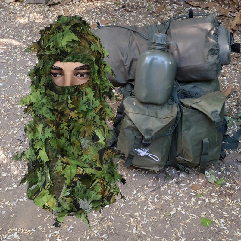 

3D маска для лица в стиле кленового листа, кепка с капюшоном для охоты, спорт на открытом воздухе, унисекс, голова, маскировочные аксессуары, оборудование для кемпинга и рыбалки