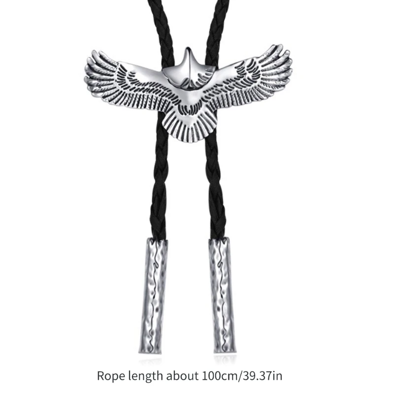 Adjust Length Bolo Tie Popular Male Female Dance Necktie Evening Party Relief Eagle Pendant Necklace Gift for Birthdays