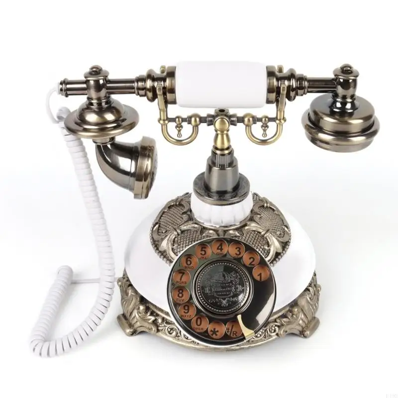 Old Fashion Corded Desktop Landline Telephone with RJ11 Connection, Push-Button Number Pad, Handset for PSTN Service F19E