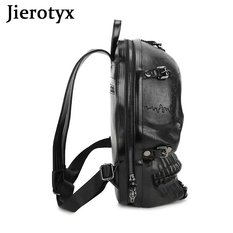 JIEROTYX 3D Skull Ghost Gothic Backpack for Women and Men Vintage Rivets Punk Travel Backpack Computer Bags Black