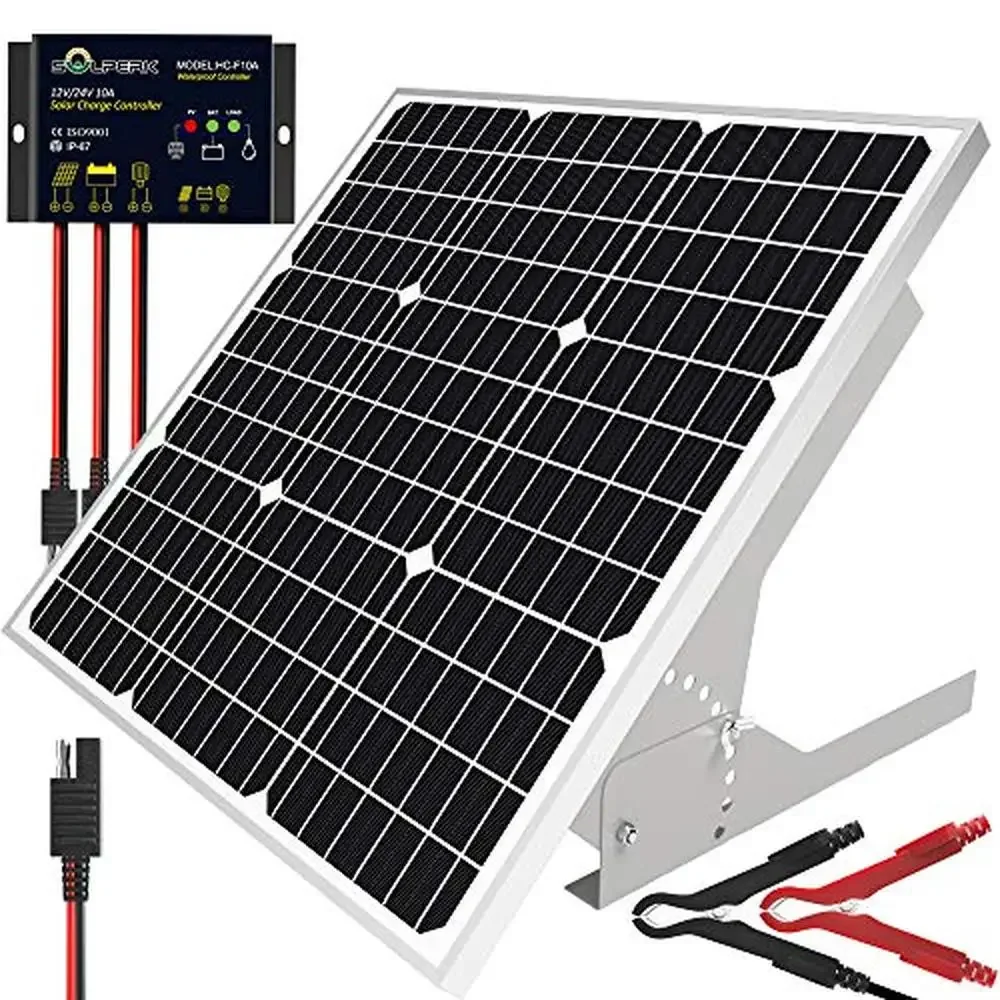 

50W 12V Monocrystalline Solar Panel Kit Battery Trickle Charger Maintainer IP65 Waterproof Controller Adjustable Mount Bracket