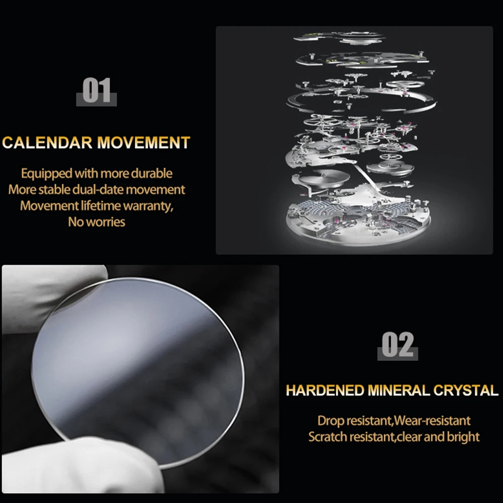 2025 New Men's Watch Luxury Blue Gold Stainless Steel Strap Original Dual Calendar Quartz Movement Business Rhinestone Men Watch