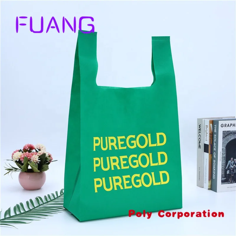 Custom  Eco Carry Out Bags Retail Supermarket grocery Shopping tote bags non woven vest bag With Handle