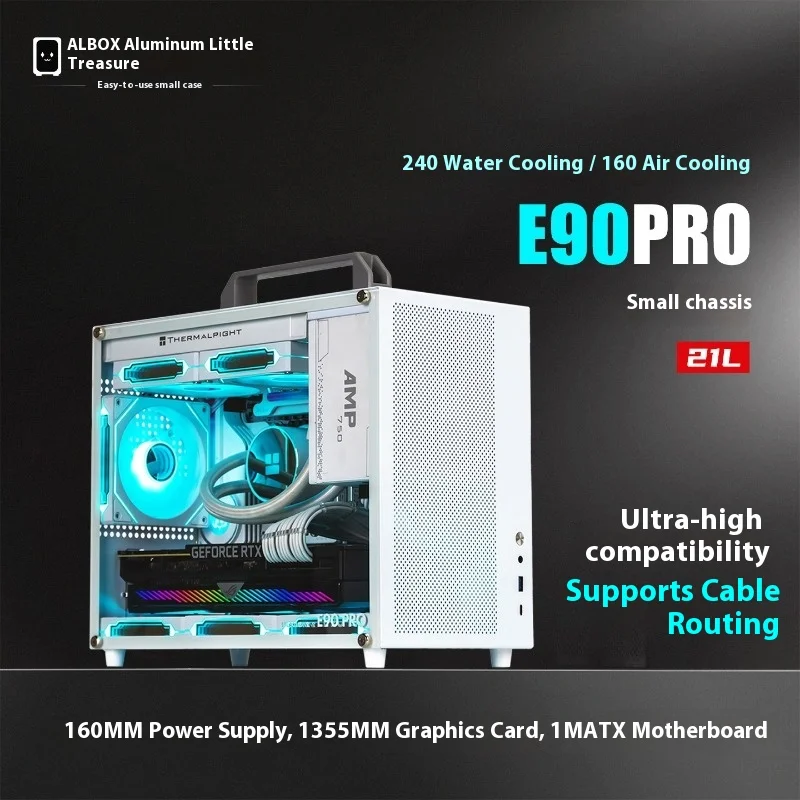 

ALBOX Алюминий Xiaobao E90PRO Портативный компактный Matx Портативный мини-шасси с водяным воздушным охлаждением и подсветкой Itx Small Chassis