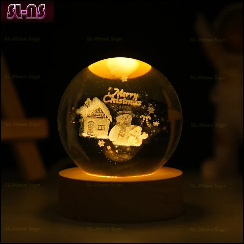 LED Night Light Glowing Solar System Crystal Ball Desktop Small Night Light Decoration Starry Sky Glass Ball Birthday Gift