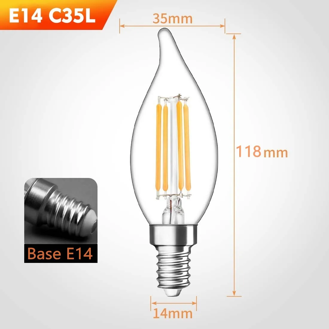 10pcs E14 LED Bulb AC220/240V 4W 6W Filament Candle Light C35 Edison Glass Bulb Retro Antique Vintage Style Cold White Warm