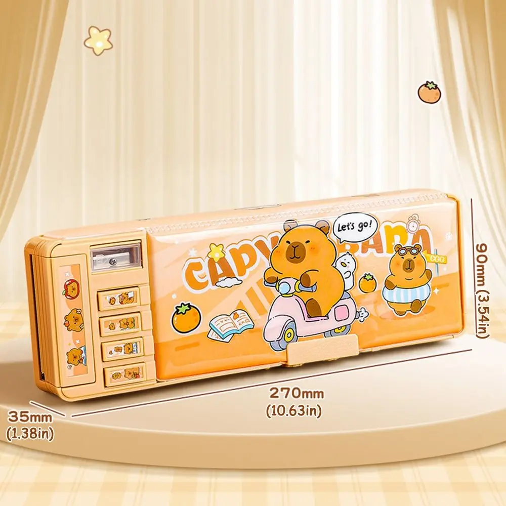 Trousse à crayons Capibara multifonctionnelle Double couche avec verrouillage par mot de passe, boîte de papeterie, boîtes à stylos de grande capacité, cadeau pour la rentrée scolaire