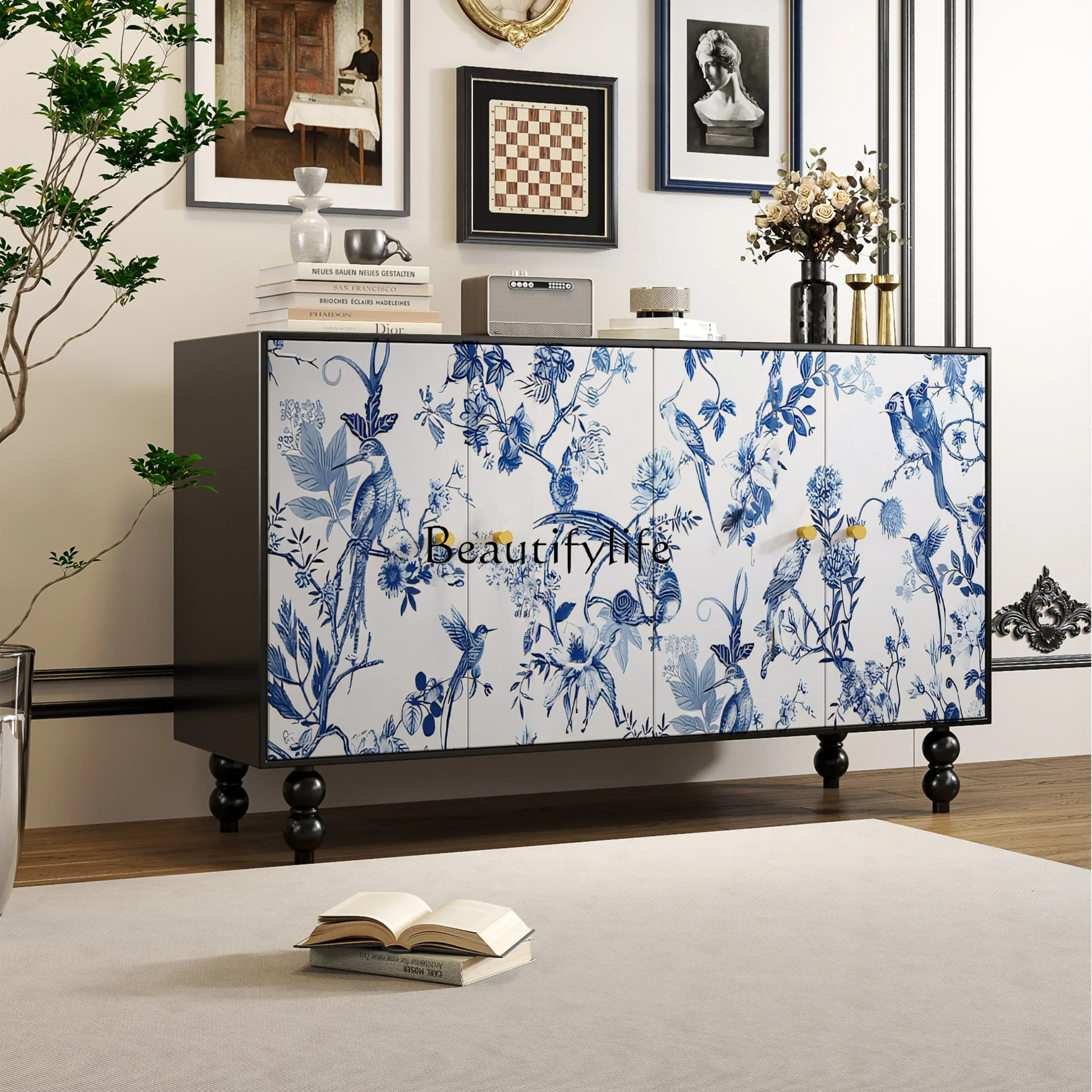 

ls 18French Painted Multifunctional Household Shoe Cabinet Solid Wood Restaurant Clubhouse Homestay Storage Cabinet