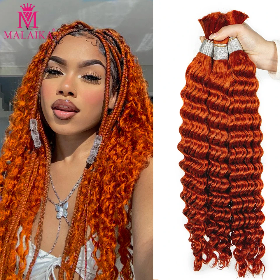 Malaika-cabelo humano em massa para trança, onda profunda, cor loira 27, duplo desenhado, extremidade completa, boho, atacado