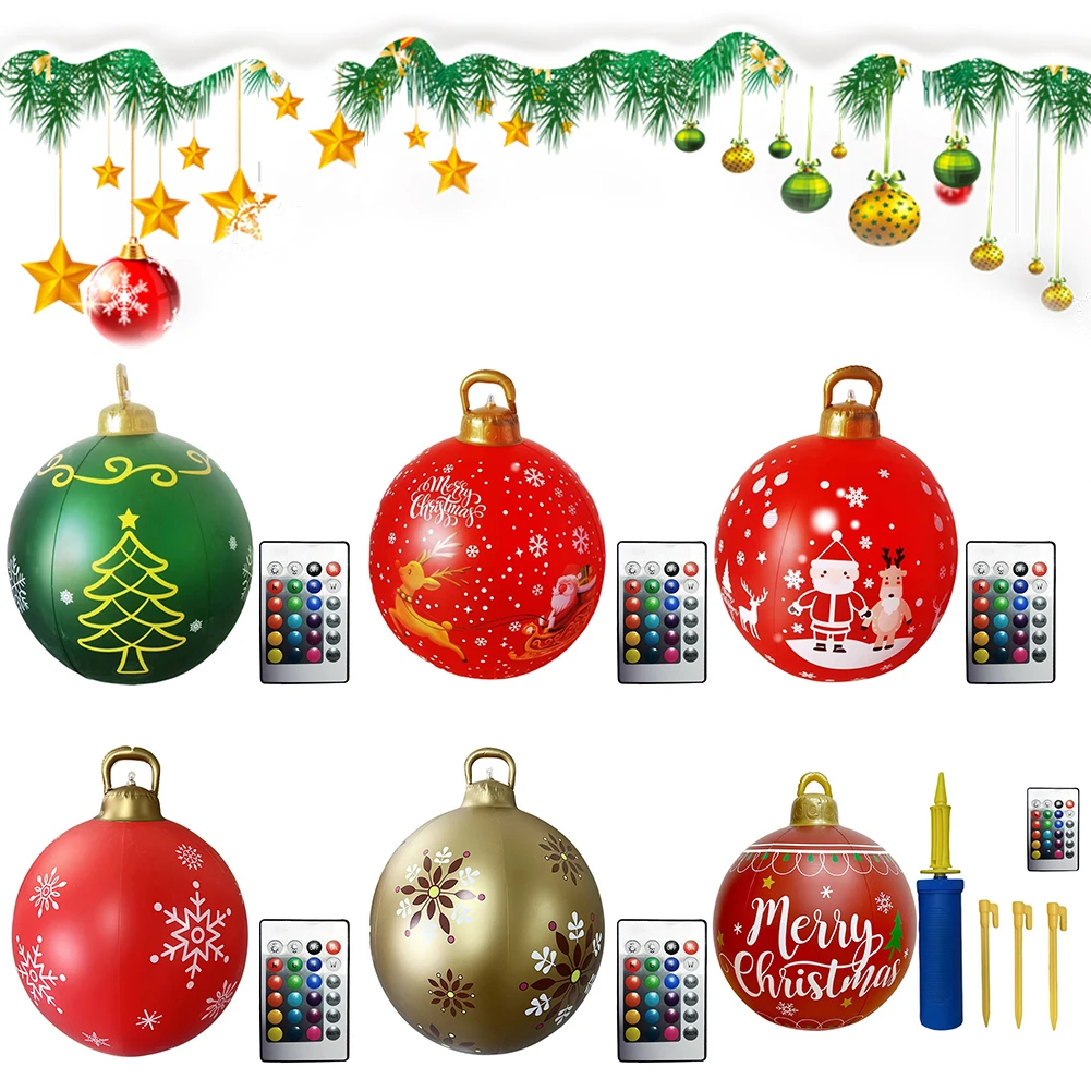 Luminous LED Christmas Balloon with Lights 60cm Inflatable Toy Ball PVC Giant Balls Toy Home Garden Party Props Festive Supplies