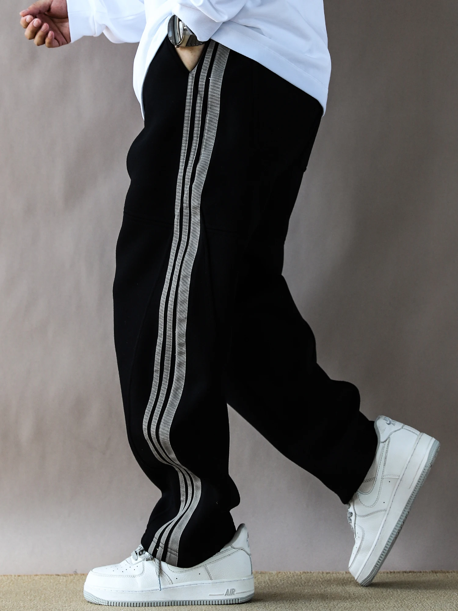 

American Retro Men's Sweatpants Loose Casual Bla Striped Long Straight Leg Pants Spring Autumn New Sle Spor Youth Trend