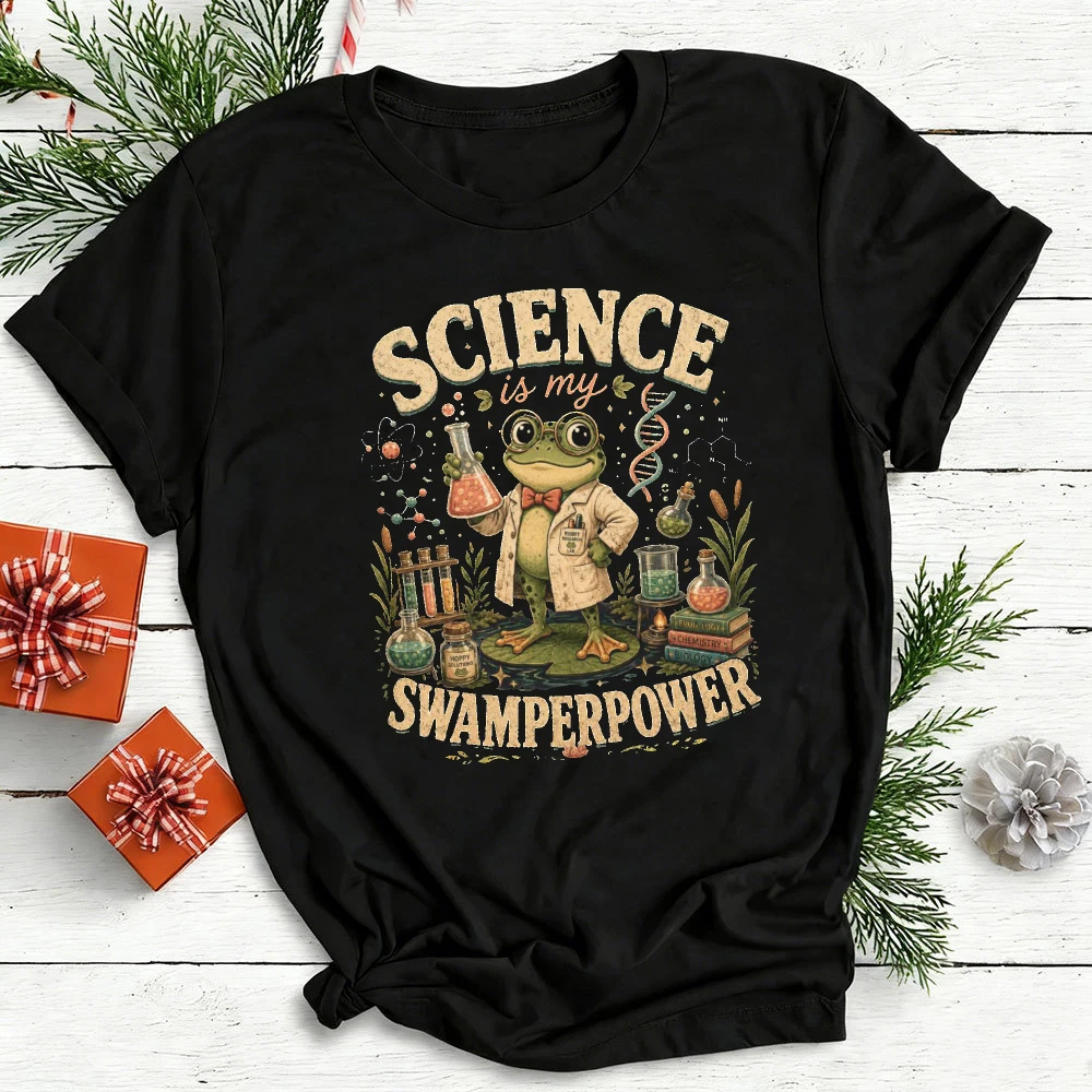 Science Graphic T Shirt Science Is My Swamp Power Scientist Frog Print Tee Vintage Cottagecore Teacher Student Tops