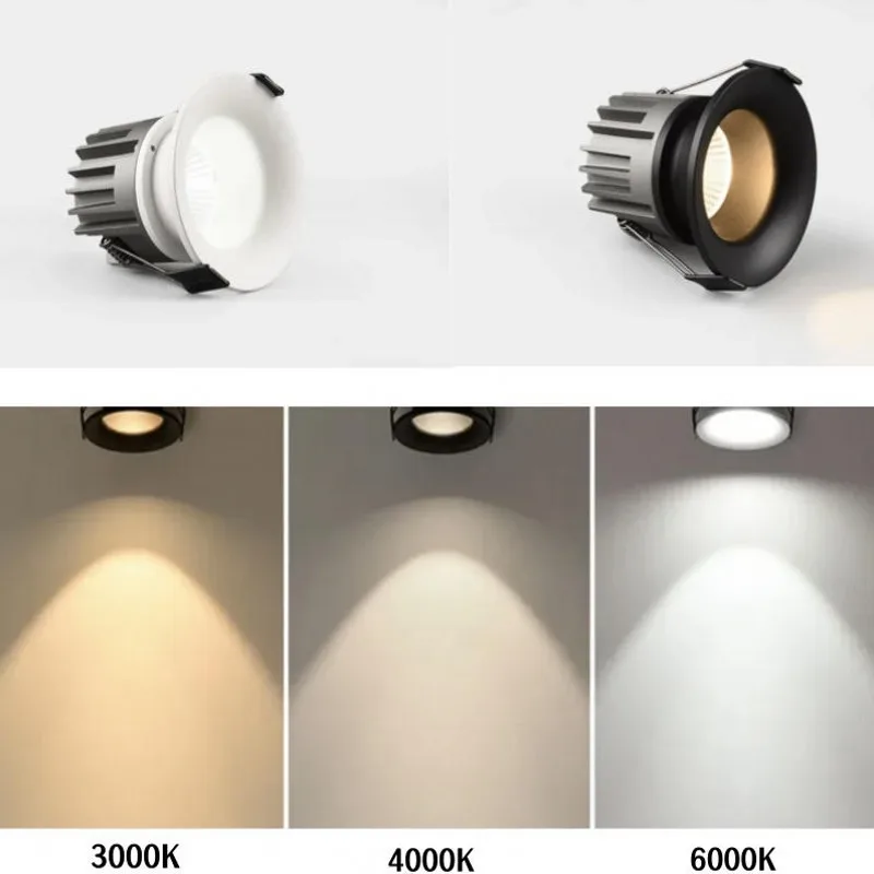 LED COB Downlight 9W 12W 15W 18W Anti-glare Recessed 85V-265V Dimmable LED Ceiling Lamps Narrow Border for Hotel Villa Lighting