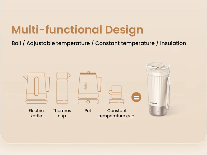 Philips Electric Kettle Bottle 400ml Electric Heating Cup NTC Temperature Control 110V-240V Thermos Cup