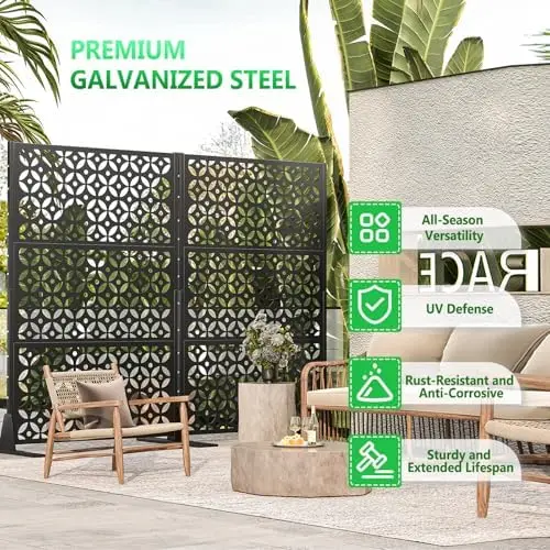 Metal Outdoor Privacy Screen Freestanding Privacy Screens,72" H x 46" W Patio Decorative Metal Fence Panels with Sturdy view 3