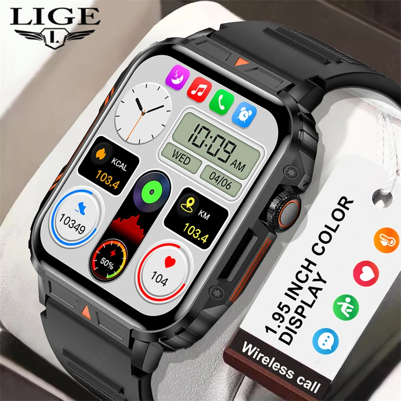

LIGE 2024 New Smartwatch 1.95'' Full Touch Screen BT Call Sports Fitness Tracker Smart Watch Information Alerts For Android IOS