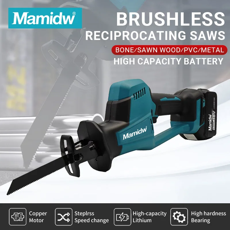 Mamidw 18V scie alternative électrique sans fil scie à bois Rechargeable sans brosse scie Portable pour outil à batterie Makita