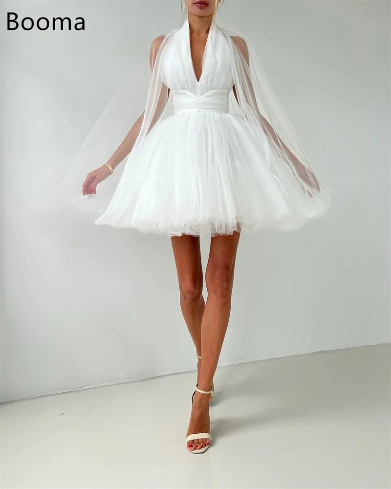 Booma فساتين لحضور الحفلات الموسيقية البسيطة على شكل حرف v فساتين رسمية للنساء طيات صغيرة تول بدون أكمام فستان سهرة مخصص 2025 #5