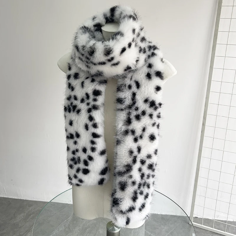 

Leopard Print Long Fur Scarfs Warm Plush Scarf Women Winter Padded Thickened Lengthened Faux Fur Shawl Outdoor RidingK