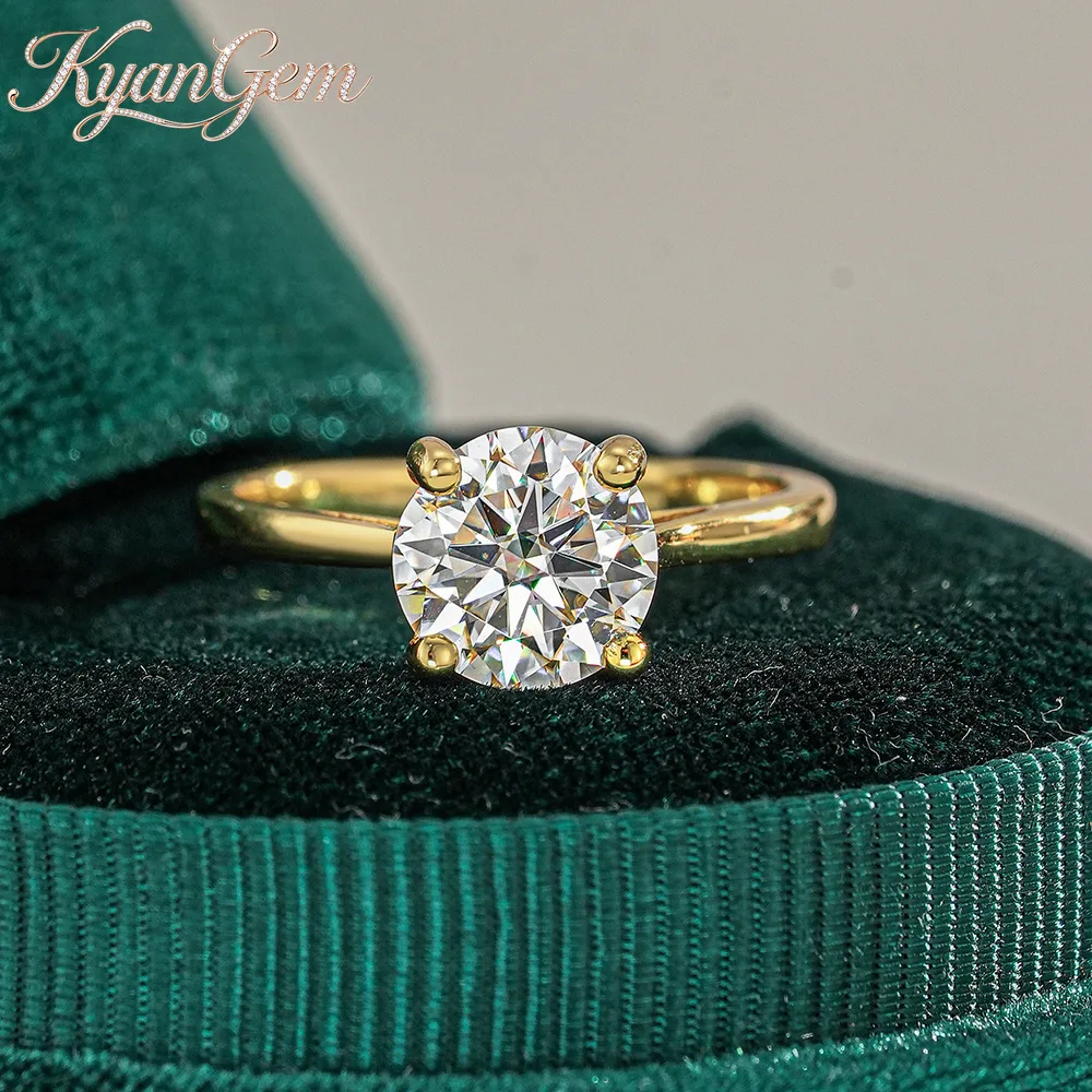 KyanGem Classic Four-Prong 18K Gold Ring with 2ct/3ct Round Moissanite Stone for Women Christmas Charm Fine Jewelry Gift