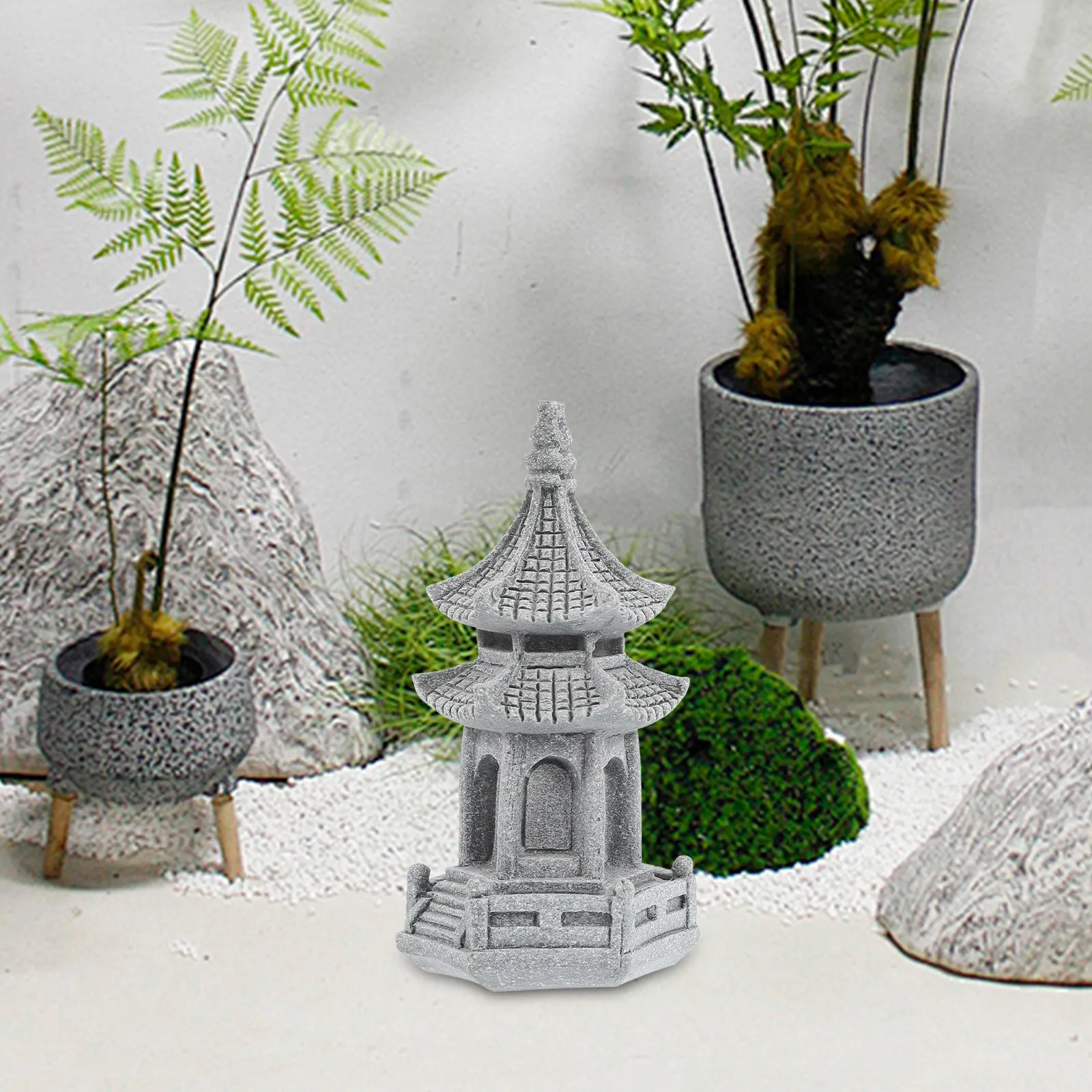 Miniature Pagoda Statue Stone Realistic Mini Zen Garden Accessory Outdoor Garden Decoration Simulation Pavilion Sculpture