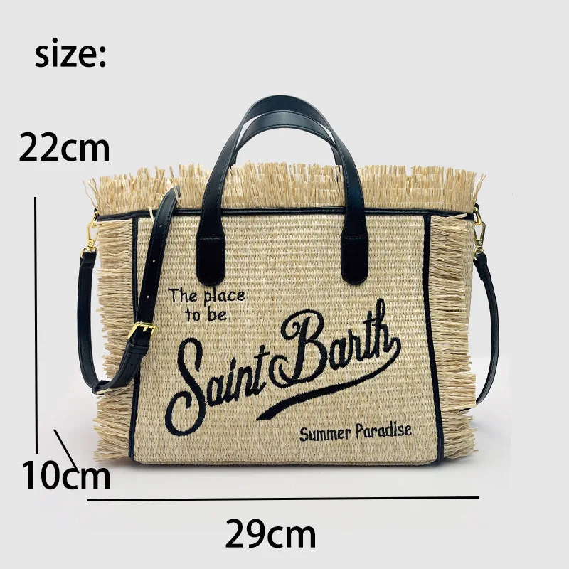 New style women's large capacity leisure travel straw mat handmade tassel handbag tote bag from Santa Bart Europe and America