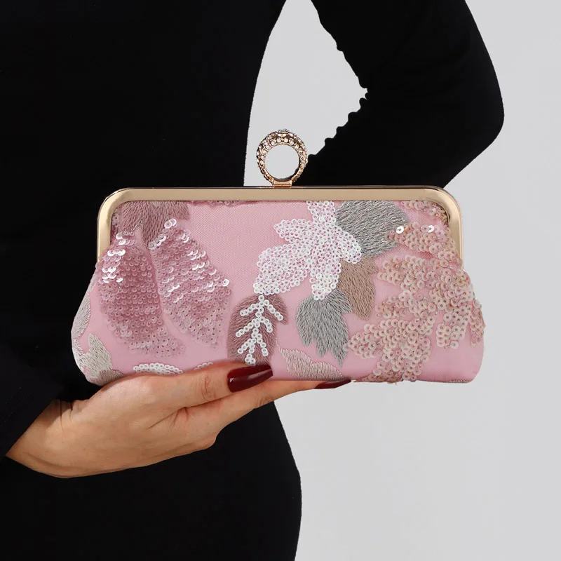 

Luxury Delicated Sequins Diamonds Buckle Evening Bag Chinese Style Elegant Embroidered Cheongsam Female Bag Wedding Bnaquet Bag