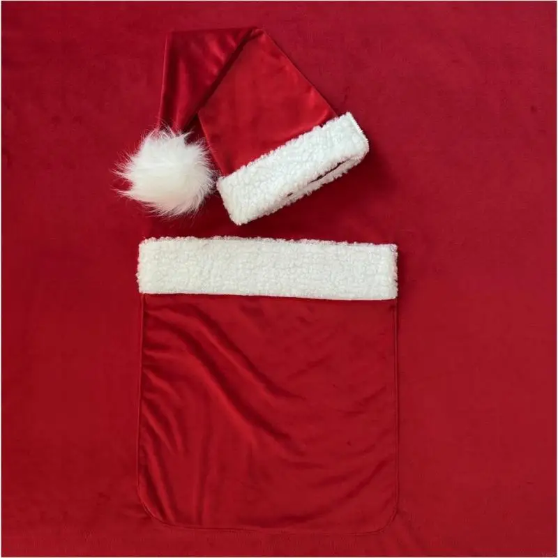 Y88D Newborn Christmas Santa Hats and Pocket Set Photography Props Soft Polyester Costume For 0-4 Week Baby Boys Girls Gift