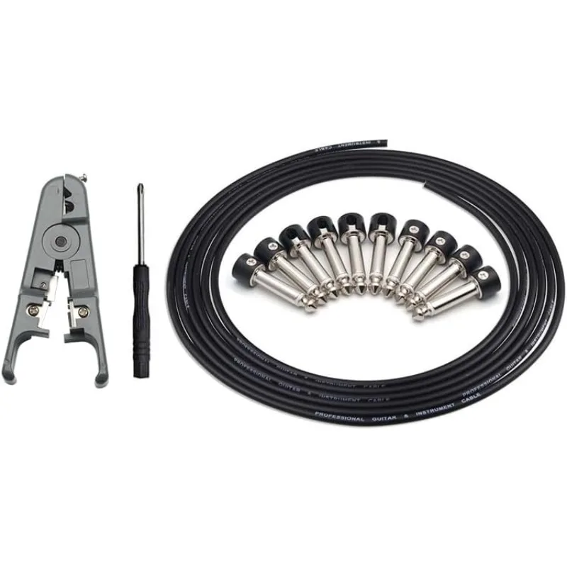 Solderless Guitar Pedal Patch Cable Kit, 10pcs 6.35 Mono Plugs, 10ft DIY Make 5 Custom Cables for Guitar Bass Effects
