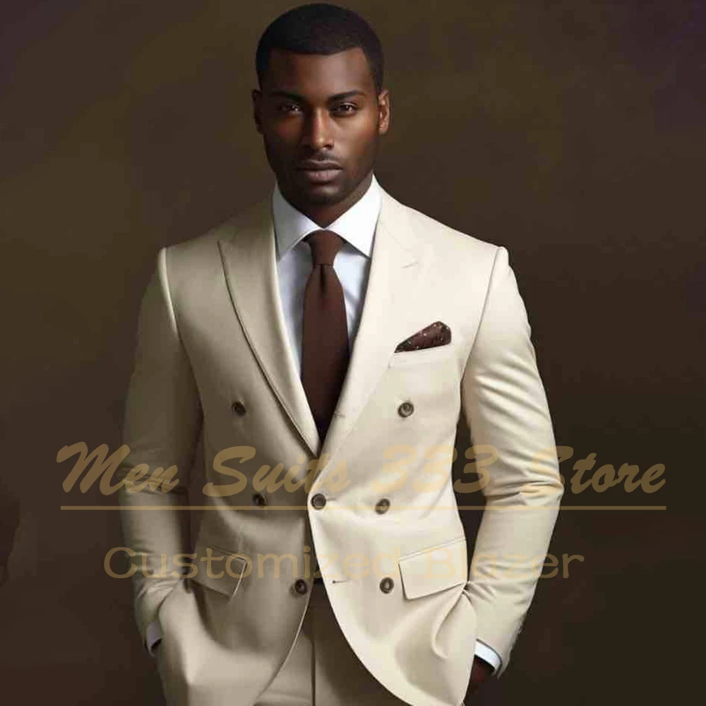 

Elegant Wedding Men's Suits Luxury Peak Lapel Slim Fit 2 Piece Jacket Pants Full Sets Customzied Wedding Male Clothing Blazer
