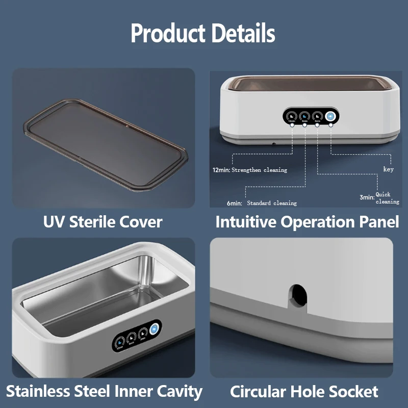 Ультразвуковая чистящая машина 650 мл 360 ° Универсальная высокочастотная вибрация для очков, ювелирных изделий, косметических кистей Pro Cleaner