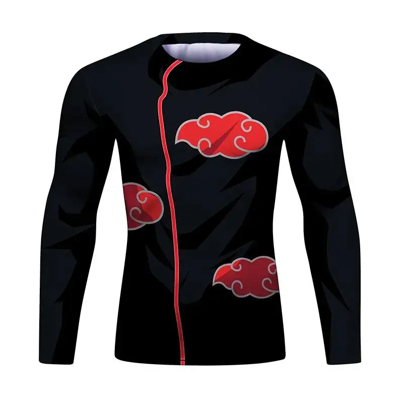 Naruto Akatsuki Anime Long-sleeved T-shirt Men Gym Workout Cosplay Print Quick-drying Tight Fitting Sportswear Clothes