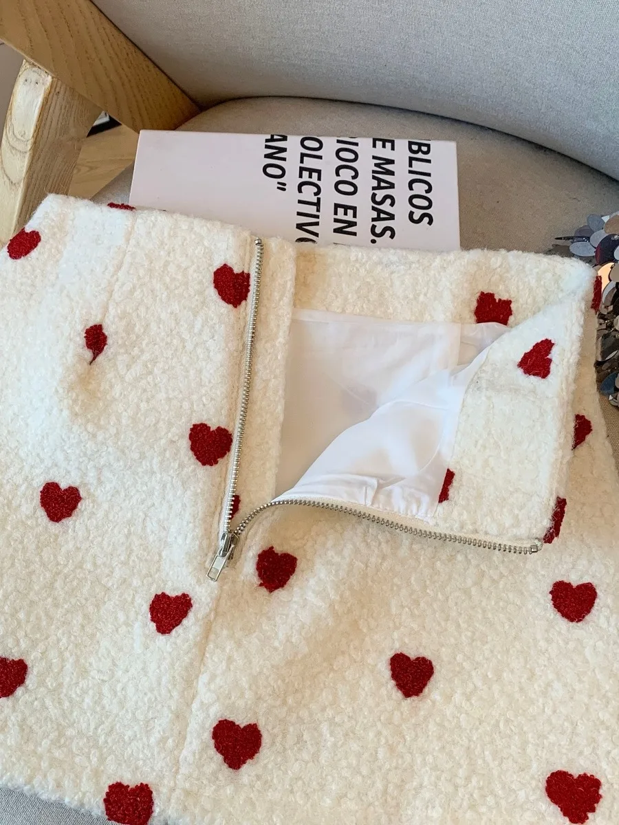 ホワイトラムファーポルカドットオルトスカート女性の秋冬新作Sle超美しいThienedラップアラウンドスカート韓国Sle