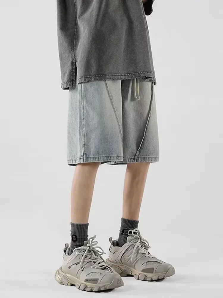 

Мужские летние тонкие джинсовые брюки-шорты в стиле ретро, свободного кроя, в американском стиле, универсальные, средней длины