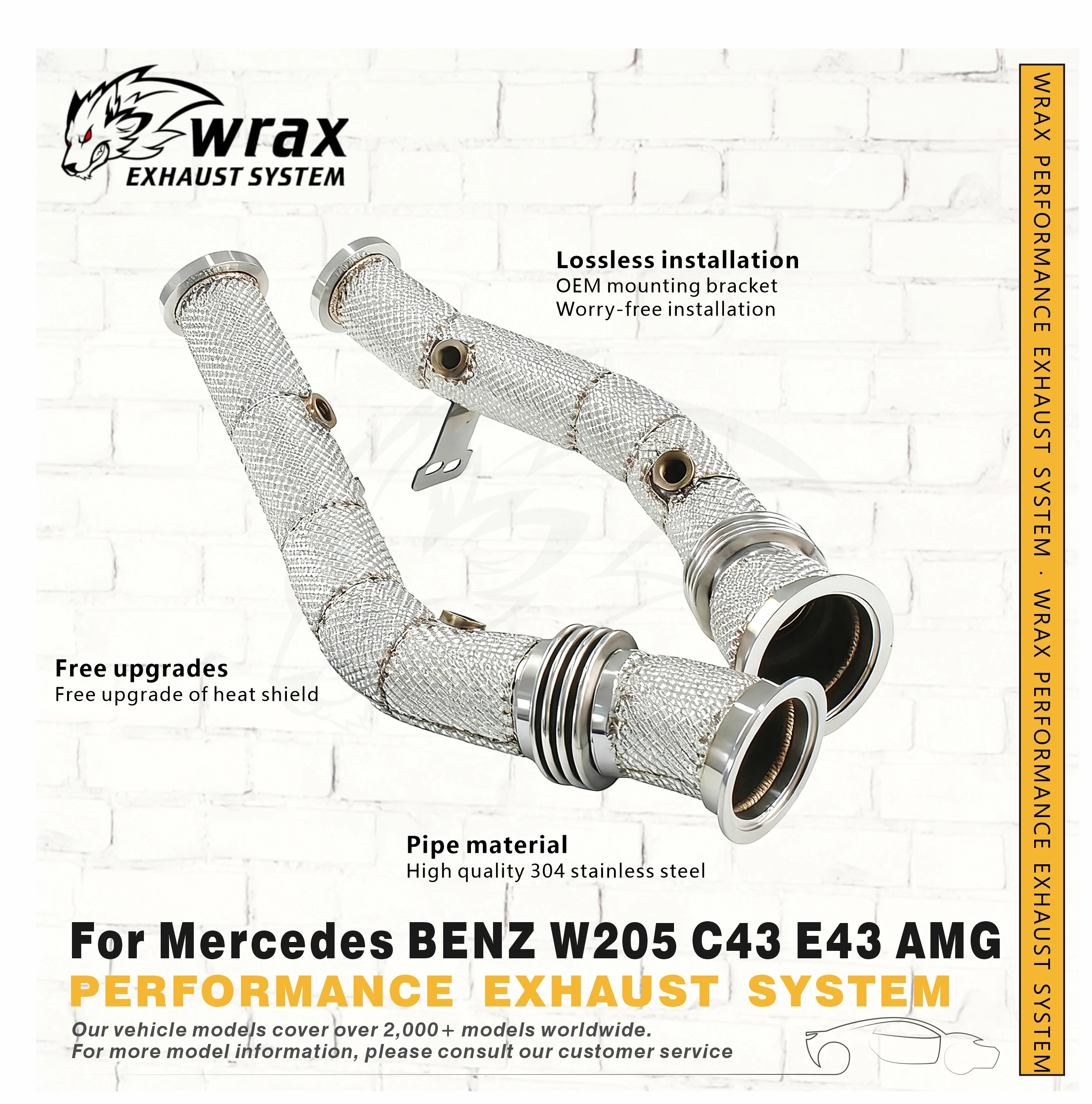 

WRAX High Flow Non-catalytic Downpipe for Mercedes BENZ W205 C43 E43 AMG Boost Vehicle Performance SS304 Exhaust System