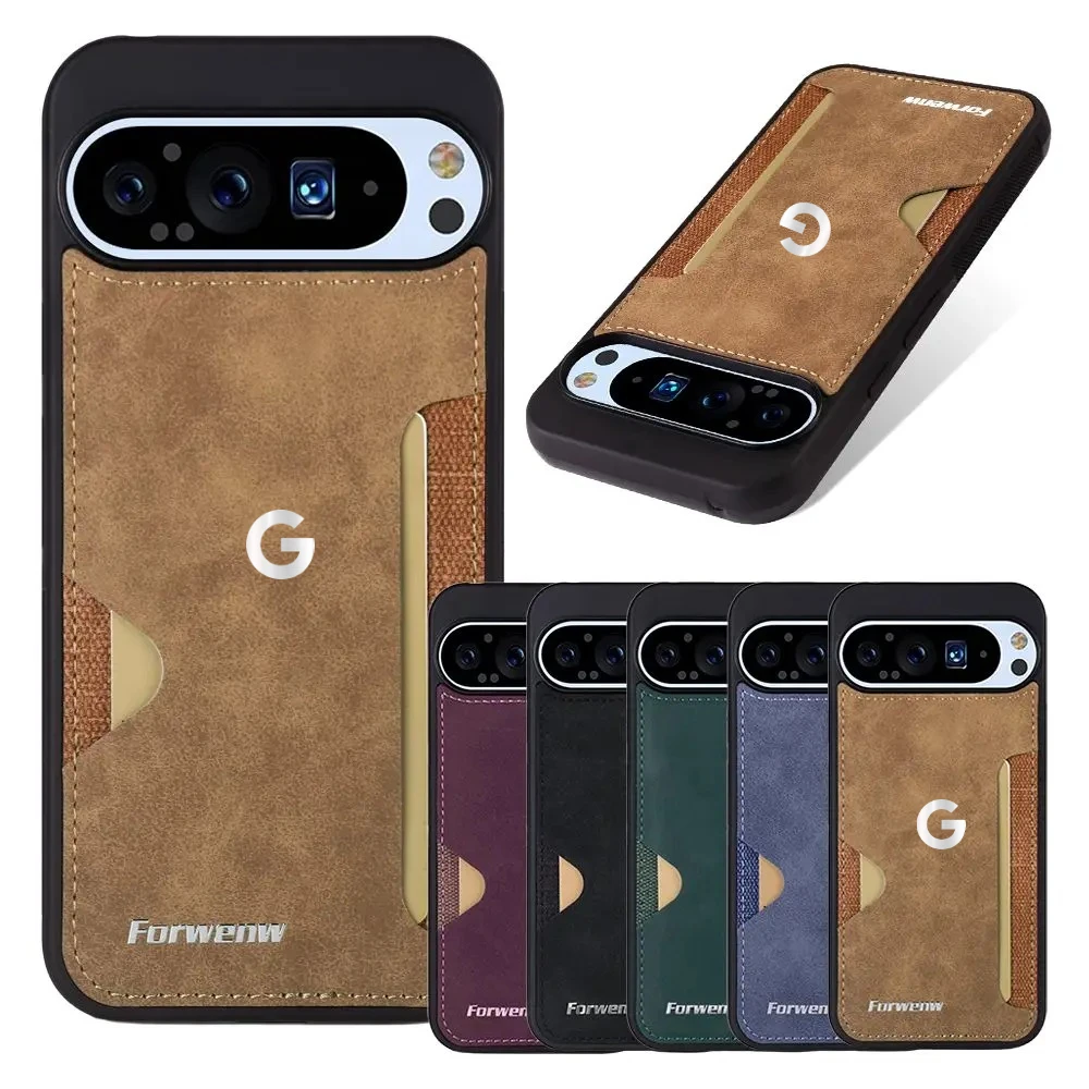 Hochwertige Retro-Visitenkartenhülle aus Leder für Google Pixel 10A 10 9 Pro XL 9A Pro Stoßfeste Handyhülle