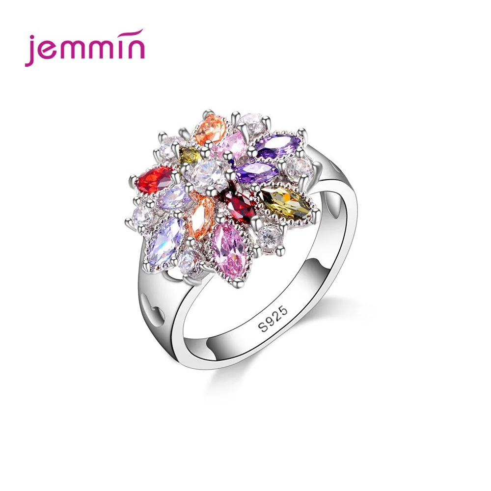 925 Sterling Silver Janji Cincin untuk Wanita Pernikahan Pertunangan Berkilau Warna-warni AAA CZ Cubic Zircon Bague Bijoux Ukuran 6 7 8 9