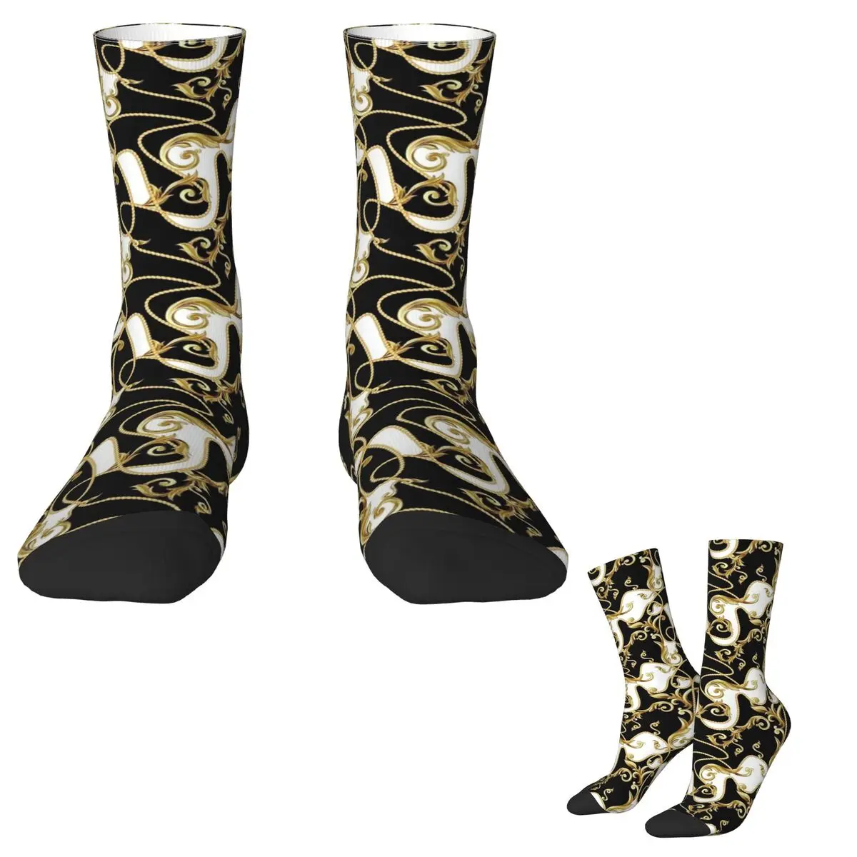 Unisex Men Socks Black And Gold Golden Lion And Damask Stockings Winter Retro Soft Socks Custom Outdoor Sports Non Skid Socks