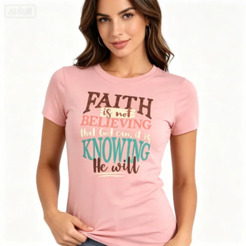 Women Slim Fit Short Sleeve T‑shirt, Faith Inspirational Graphic Tee, Casual Cotton Faith Is Not Believing Print Tops Daily Wear