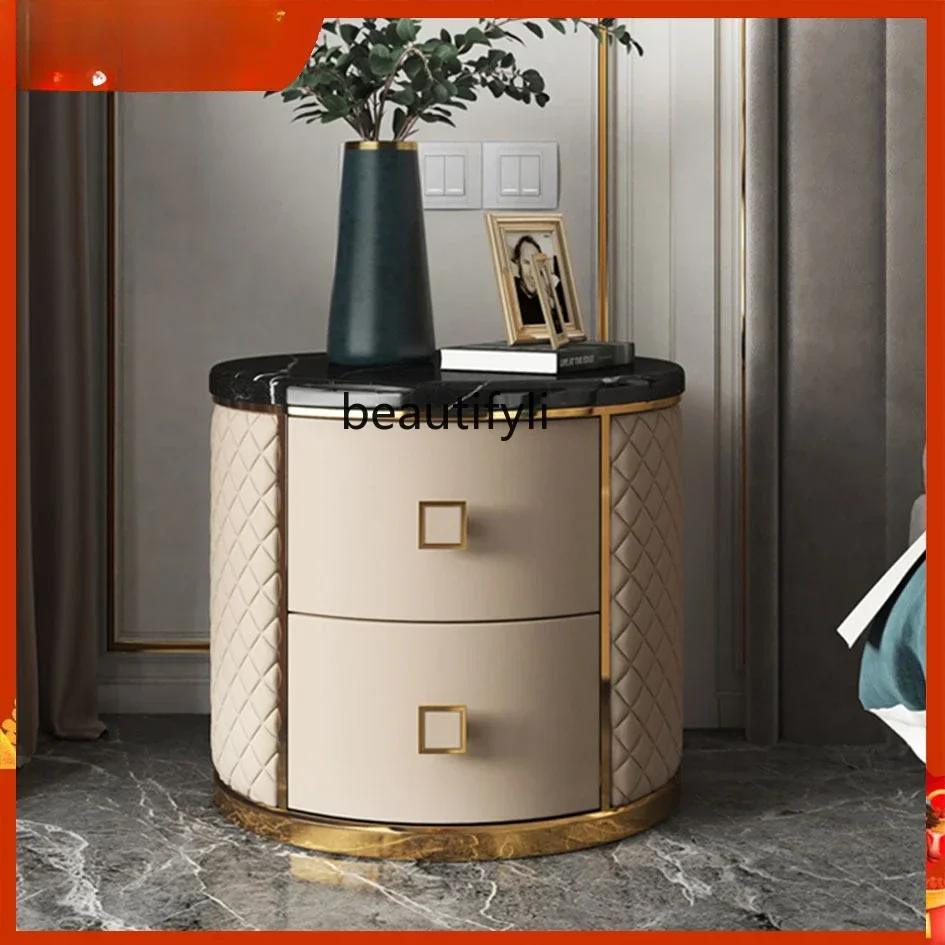 

xz1X1Marble light luxury bedside table Solid wood round bedside table Nordic bedroom side storage cabinet