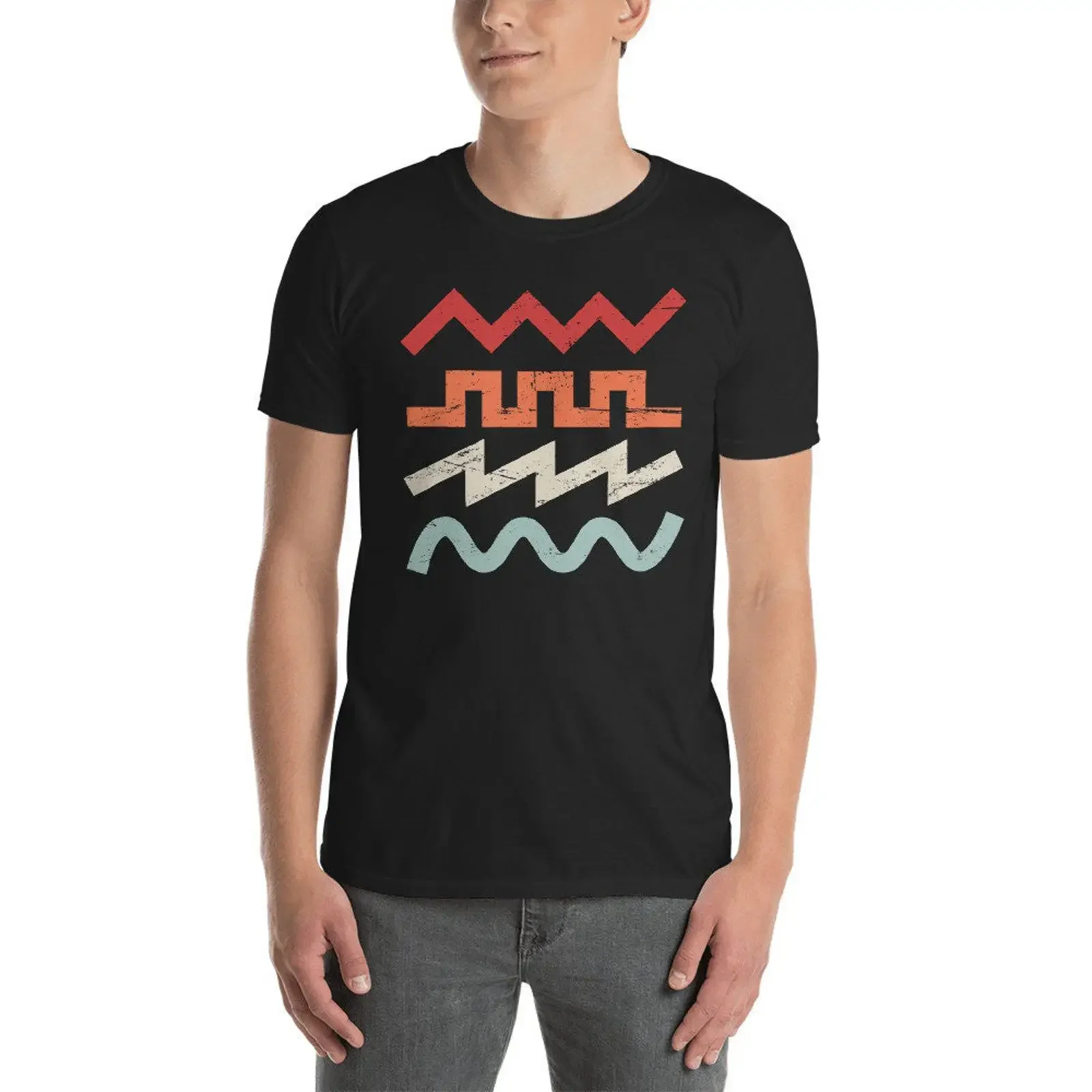 Retro Vintage Synth Waveforms Electronic Music Synthesizer T Shirt  vintage Washed Top For Everyday Wear fashion