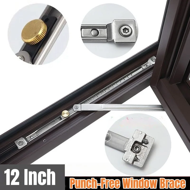 12 Inch Punch-Free Windows Restrictor Wind Brace Stopper Children Safety Locks Window Support Opener Fixed Angle Controller
